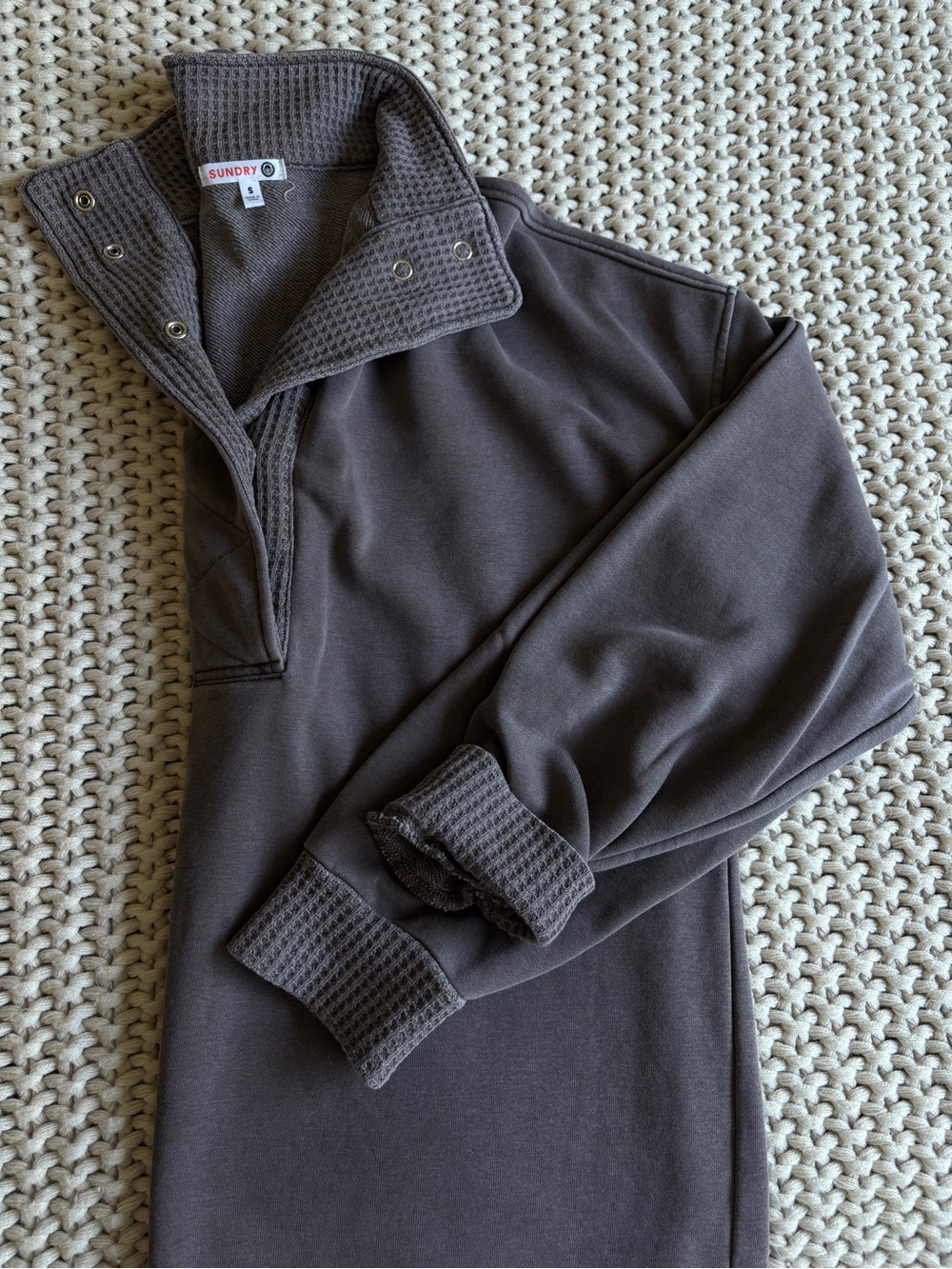 Sundry Waffle-Collar Quarter-Snap Top